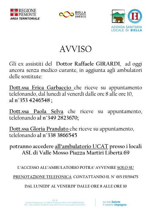 EX ASSISTITI DOTTOR RAFFAELE GIRARDI - ATTIVAZIONE AMBULATORIO