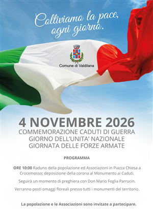4 Novembre, Giornata dell'Unità Nazionale e delle Forze Armate - Commemorazione ai Caduti di guerra