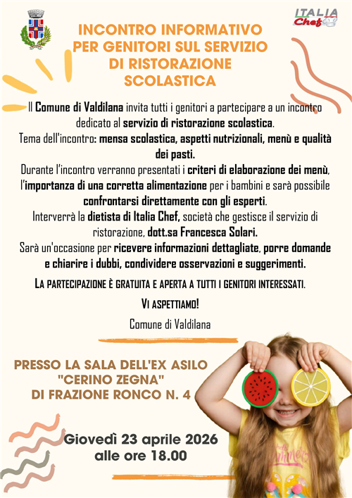 Incontro informativo per genitori sul Servizio di ristorazione scolastica